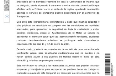 CERTIFICADO QUE JUSTIFICA LA AUSENCIA AL PUESTO DE TRABAJO
