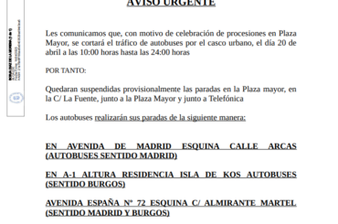 AVISO URGENTE: Corte de tráfico de autobuses con motivo de las procesiones