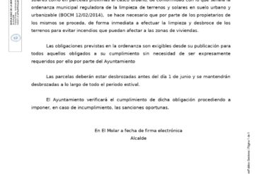BANDO RELATIVO AL DESBROCE EN PARCELAS PRÓXIMAS AL CASCO URBANO